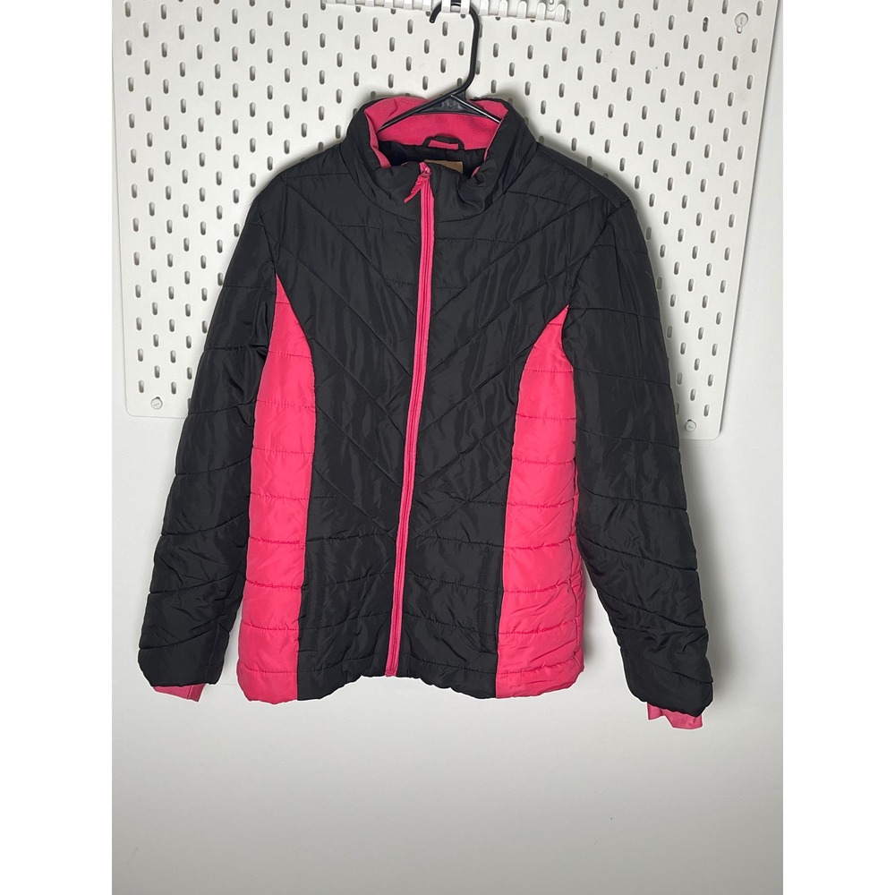 Roebuck & Co Kids Puffer Jacket Black Pink Full Zip Quilted Coat Size XL 16